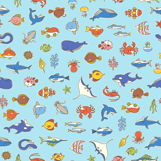 一条漂亮鱼的无缝图案，图片下载