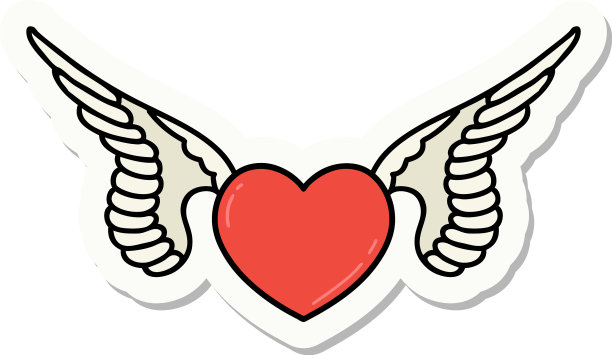 纹身风格贴纸的心与翅膀图片下载