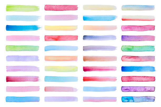 集合标签标签元素设置水彩画笔笔画从手绘在白色背景图片下载