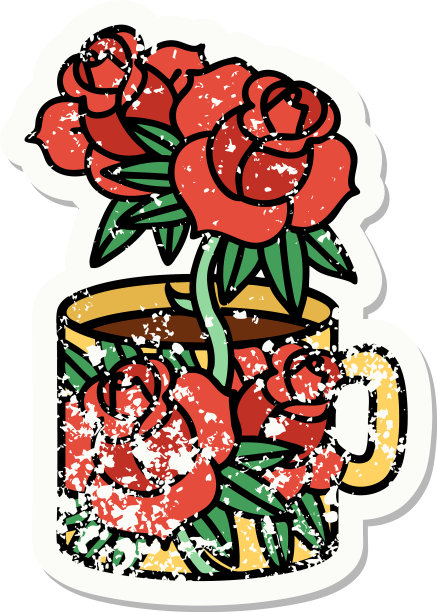 传统心疼贴纸纹身杯图片下载