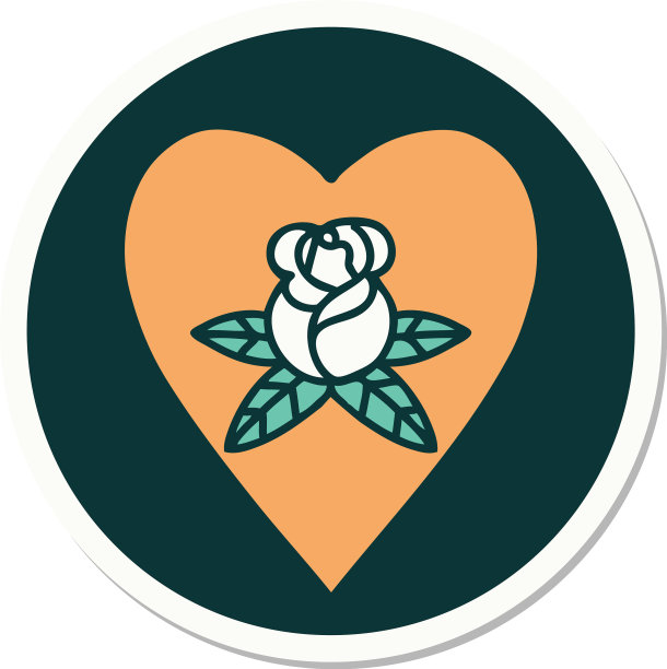 纹身风格贴纸心和花图片下载