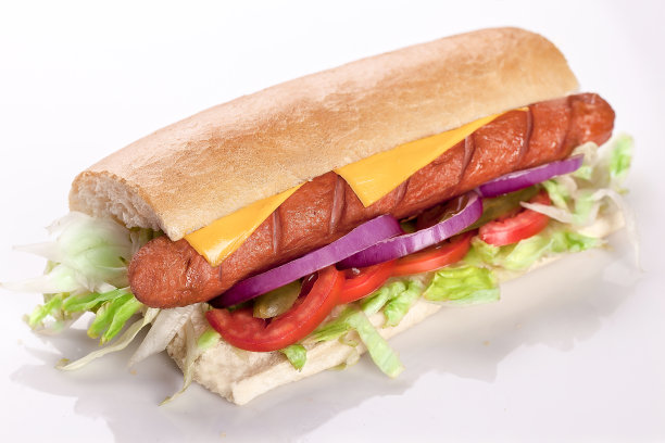 夹着奶酪的热狗三明治图片下载