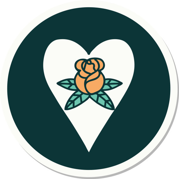 纹身风格贴纸心和花图片下载