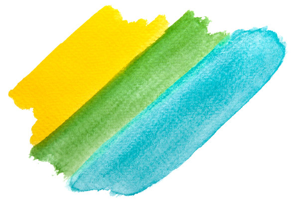 手绘黄色，绿色和蓝色水彩背景。图片下载