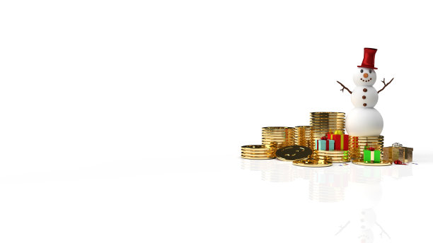 雪人和金币的业务在圣诞节或新年3d渲染图片下载