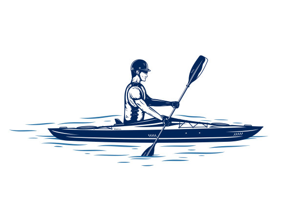 在河流矢量图上划皮艇图片下载