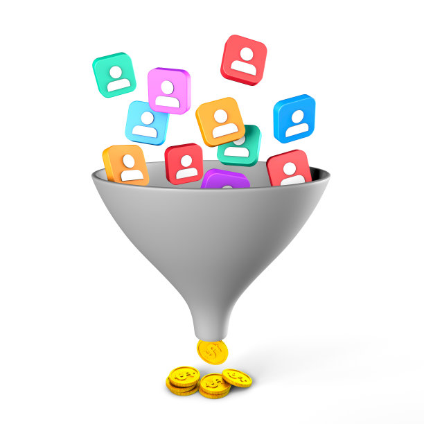 销售漏斗。顾客和买家带来了金钱。孤立在白色背景上。图片下载