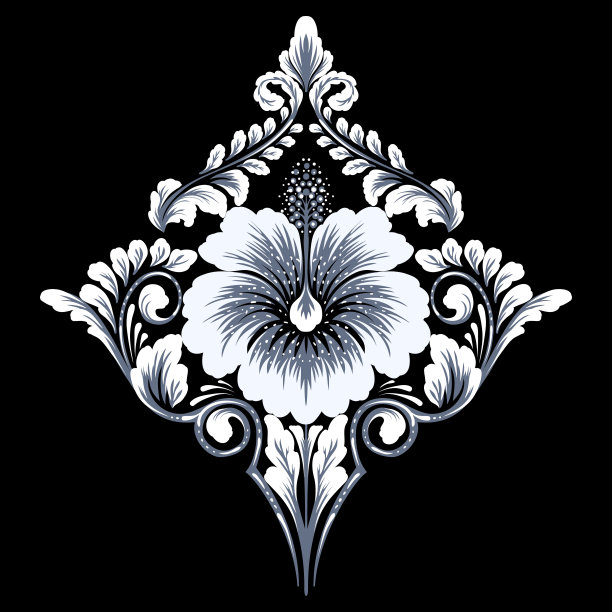 向量大马士革元素。孤立的锦缎中央剖开。古典奢华的老式锦缎装饰，皇家维多利亚纹理的壁纸，纺织品，包装图片下载