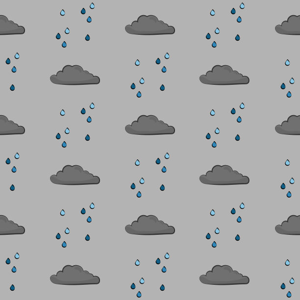 无缝云和雨滴模式矢量插图上的灰色背景图片下载