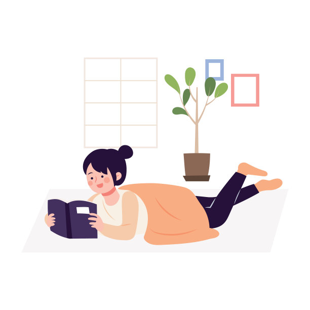 一个呆在家里看书的人。素材图片