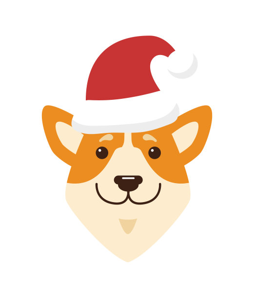 狗图标戴红帽子矢量插图图片下载