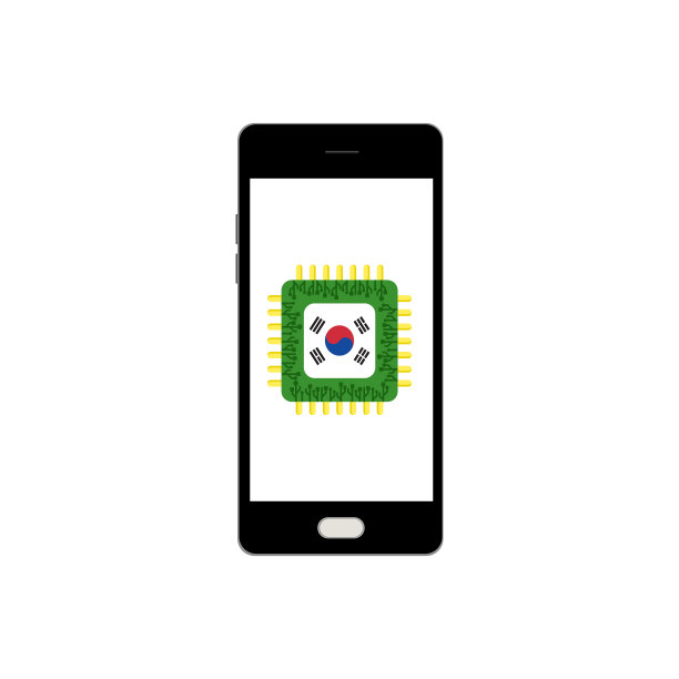 科技移动芯片和白色背景上的韩国国旗图片下载