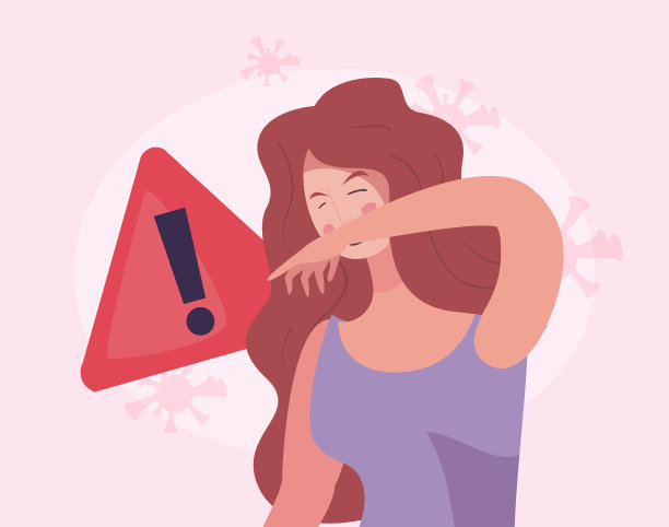 妇女干咳警报和covid - 19病毒图片下载