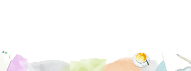 咖啡杯、文具抽象画和彩绘背景插图图片下载