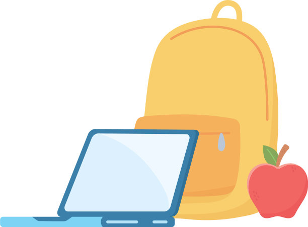 孤立的书包笔记本电脑和苹果设计图片下载