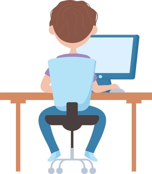 学校男孩与电脑和书桌的设计图片下载