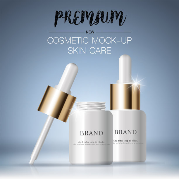 每年或节日特卖补水面部精华液。银和金血清面膜瓶隔离在亮片颗粒背景上。优雅的化妆品广告。图片下载