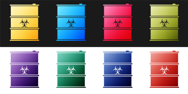 黑白背景的生物危害桶图标，放射性垃圾排放，生态灾难危险矢量素材图片下载