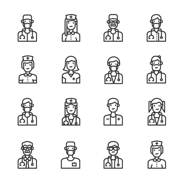 阿凡达医生人图标线矢量，医疗，听诊器，护士图片下载