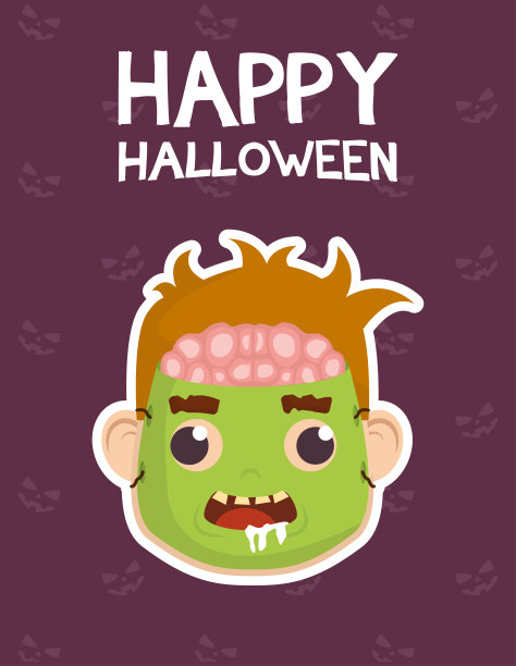 万圣节快乐的卡片上有字母和穿着僵尸服装的男孩图片下载