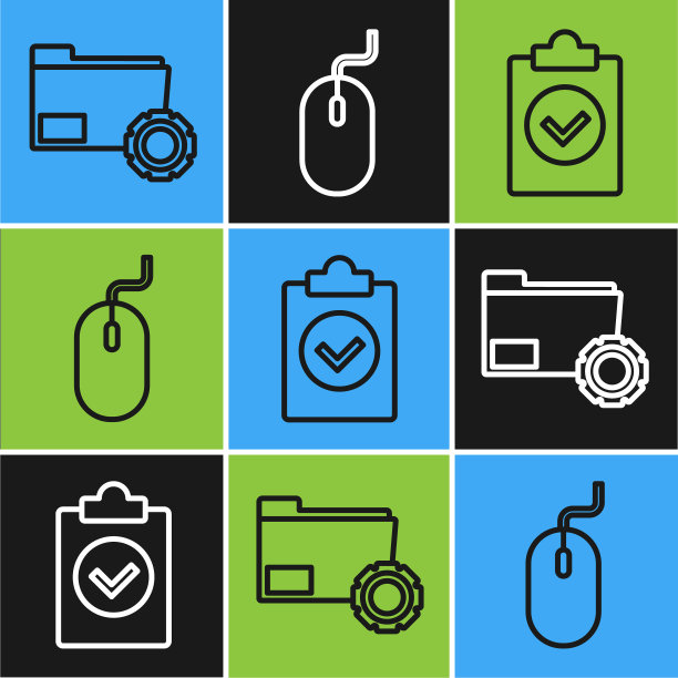 设置行文件夹设置与齿轮，完成的任务和计算机鼠标图标。向量图片下载