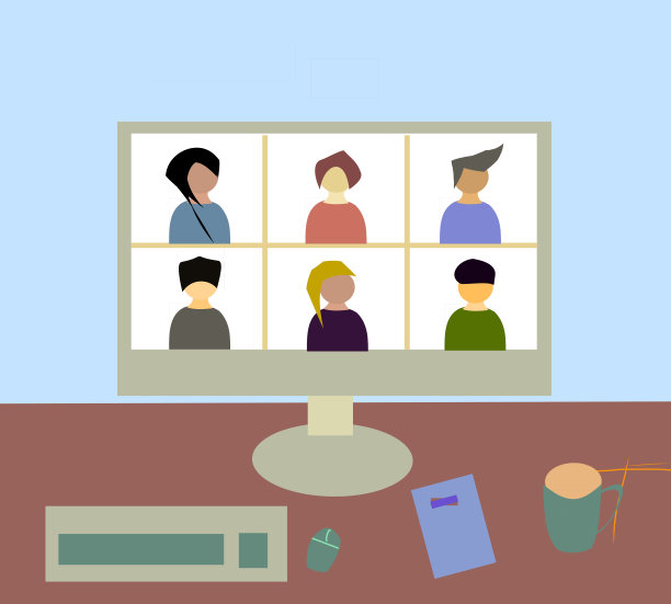 视频会议期间在家工作隔离。人们在电脑屏幕上与同事拍照。在线会议工作空间矢量页面。视频通话和长途通信。图片下载