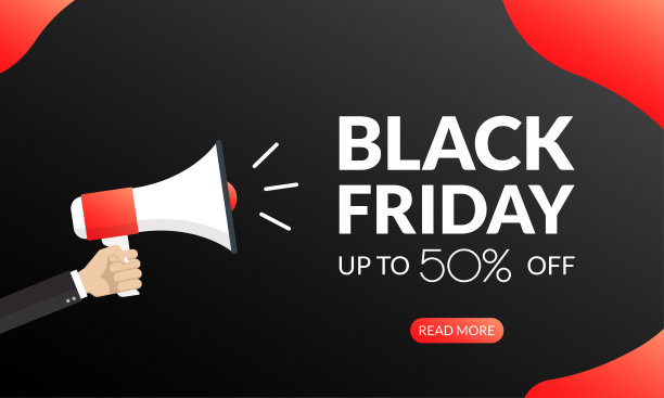 带有扩音器的黑色星期五促销标语或海报。折扣背景模板。价格off卡设计。矢量插图。图片下载