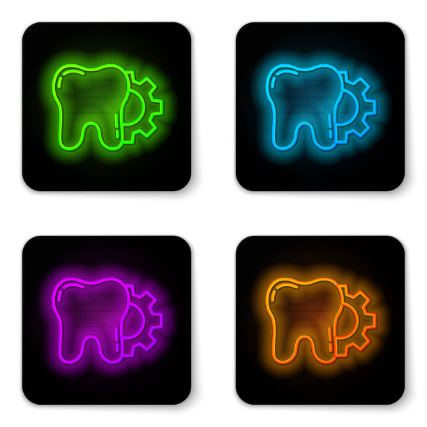 牙齿治疗程序图标孤立在白色背景上。用齿轮修复牙齿。黑色方形按钮。向量图片下载