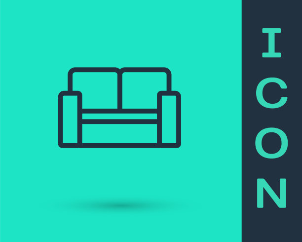 黑色线影院椅图标孤立在绿色背景。向量图片下载