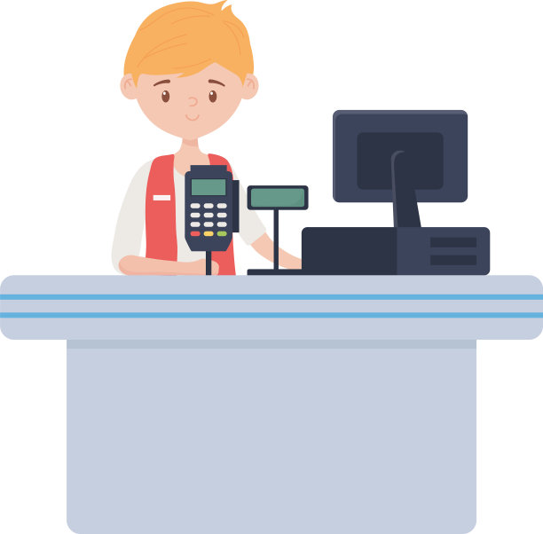 有收银机和卖家的柜台图片下载