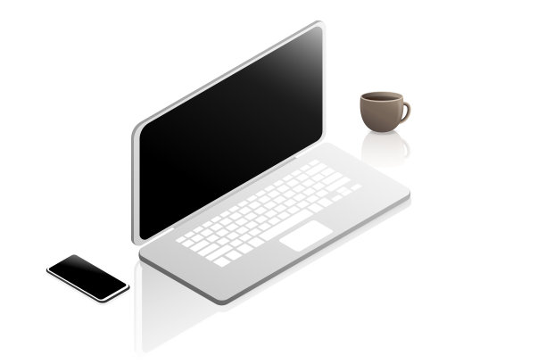 等距笔记本电脑，智能手机和一杯咖啡。图片下载