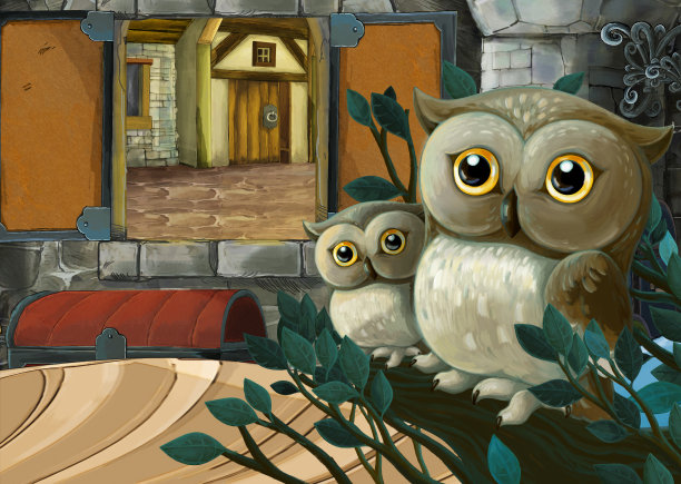 卡通场景与中世纪的房间，没有人在舞台上为不同的用途-插图图片下载