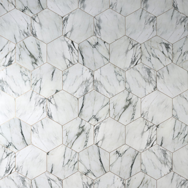 六边形彩色网大理石瓷砖图案-几何背景库存照片图片下载