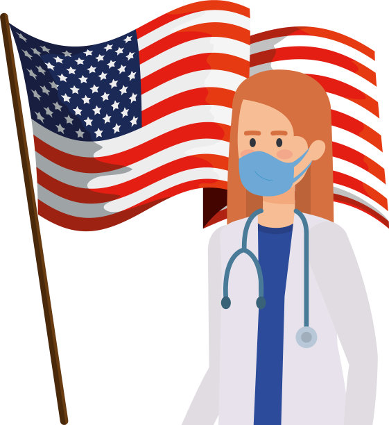 女医生使用带有美国国旗的面罩图片下载