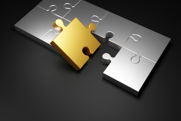 金属拼图在黑色背景上的3d渲染图片下载