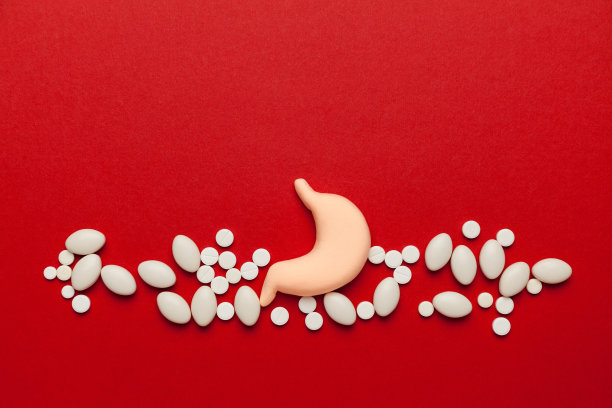 胃的治疗和预防。溃疡和腹痛。卡通的概念图片下载