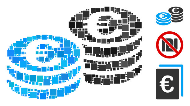 正方形欧元硬币堆叠图标拼贴图片下载