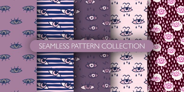 一套手绘无缝模式与眼睛和滴。眼睛点缀集合。图片下载