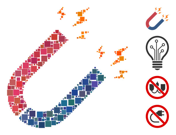 方形磁铁电源图标拼贴图片下载