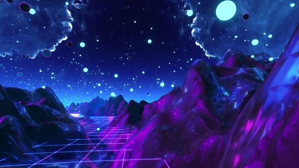 未来的飞行通过迷幻的景观背景。高质量的VJ图片下载