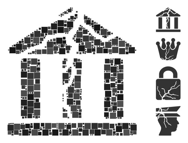 方形损坏的银行图标马赛克图片下载