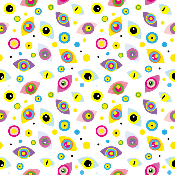 无缝图案与彩色抽象眼睛，点在白色的背景图片下载