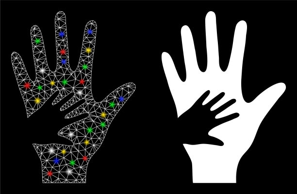 明亮的网丝架帮助手与颜色耀斑图片下载