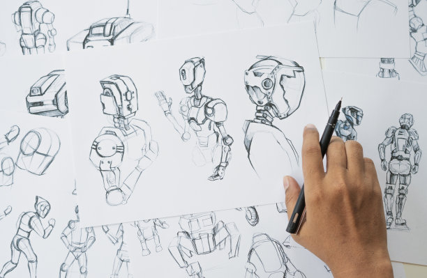 动画设计师开发设计绘图草图开发创造图形姿态人物科幻机器人卡通插图动画视频游戏电影制作，动画设计工作室。图片下载