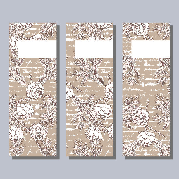 三张牌。欧洲落叶松球果和枝。矢量插图。图片下载