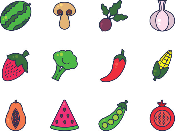 西瓜水果和蔬菜的图标设行图片下载