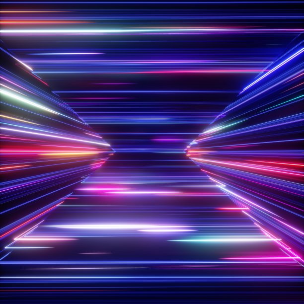 3d渲染，抽象几何霓虹背景，紫外线，光速，未来色彩绚丽的发光线图片下载