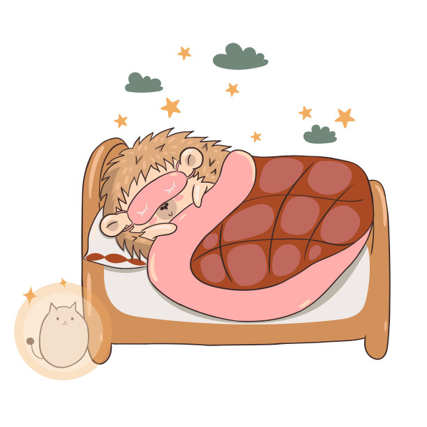 刺猬单独睡在一张白色的床上图片下载