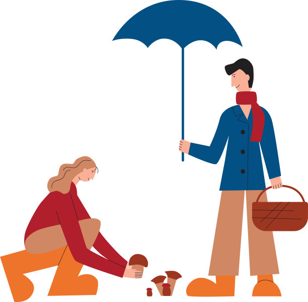 男男女女在采蘑菇。秋季平面插图模板。矢量股票平孤立在白色背景。EPS10图片下载