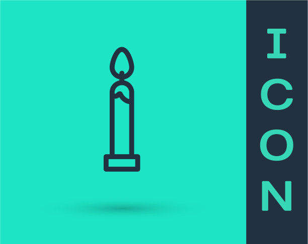 黑色线燃烧的蜡烛图标孤立在绿色图片下载